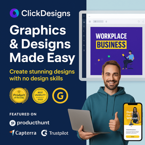 Craft Stunning Graphics Fast with ClickDesigns – AI-Powered Design Tool!